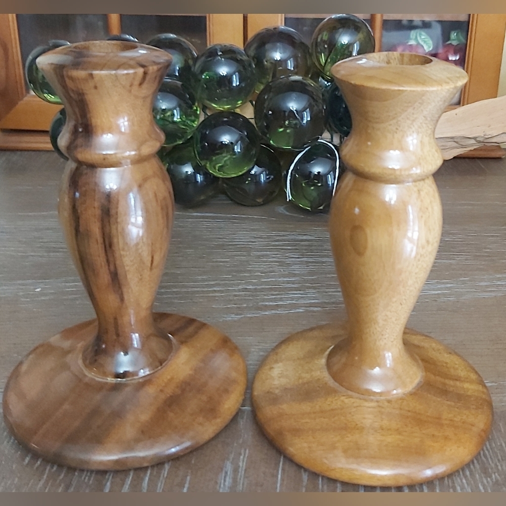 Pair of Myrtlewood candle holders